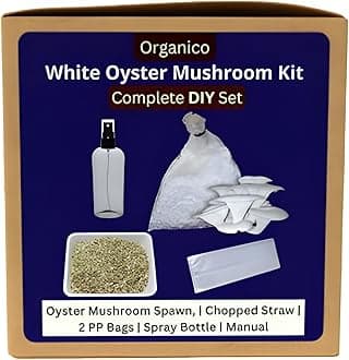 - Organico Complete DIY White Oyster Mushroom Growing Kit (Spawn + Straw Substrate + PP Grow Bags + Spray Bottle + Cutter + Manual), First Generation White Mycelium Big Petal Oyster Mushroom Spawn/Seed