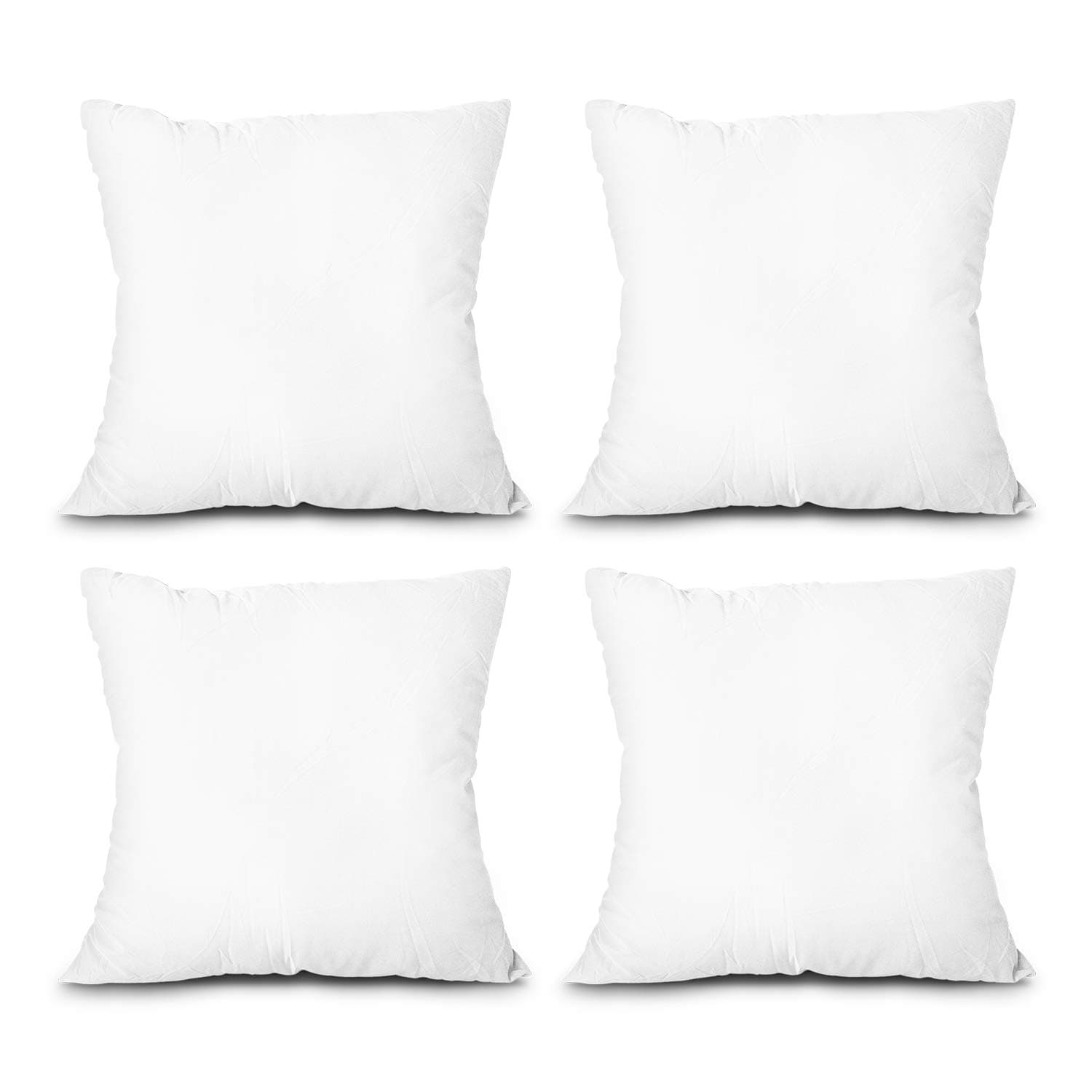 EDOW Throw Pillow Inserts, Set of 4 Lightweight Down Alternative Polyester Pillow, Couch Cushion, Sham Stuffer, Machine Washable. (White, 18x18)