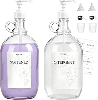 2 Pcs Glass Liquid Laundry Detergent Dispenser, Half Gallon Laundry Soap Dispenser for Laundry Room (64 oz. Each), Laundry Detergent Bottles with Pump Dispenser -Includes Labels, Funnel, Measuring Cup