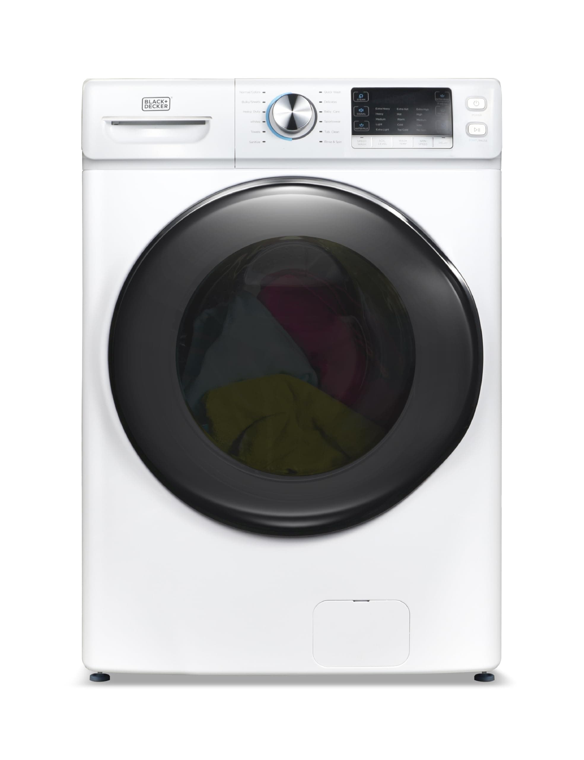 BLACK+DECKER 4.5 Cu. Ft. Front Load Washer, Full Size Washing Machine with 12 Cycles, ENERGY STAR certified Washer Machine, Hot & Cold Inlet Hoses, LED Display, 120V, BFLW45M, White