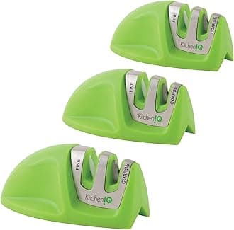 KitchenIQ 51422 | Edge Grip 2-Stage Knife Sharpener | Green – 3 Pack | Coarse & Fine Sharpener | Compact for Easy Storage | Stable Non-Slip Base | Soft Grip Rubber Handle | Straight & Serrated Knives