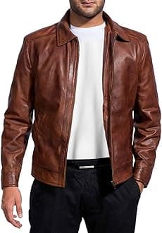 Mens Leather Jacket - Real Lambskin Classic Vintage Style Leather Jackets For...