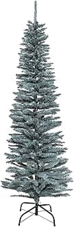 7Ft/2.1m Slim Christmas Tree Artificial Frosty Green Pencil Tree 625 Pointed Tips, Metal Stand, Holiday Home Decorations