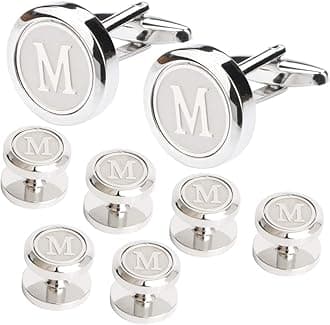 Mens Cufflinks and Studs Tuxedo Shirts Business Wedding Initials Alphabet A-Z Gift Set