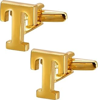 A-Z Initial Cufflink for Men, Classic 18k Gold Silver Black Letter Alphabet Monogram Cuff Links for Wedding Business Party Party