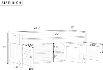 Merax Farmhouse Wood Shoe Bench with Seat Cushion Window Storage Cabinets for Entryway Hallway Living Room Antique Navy