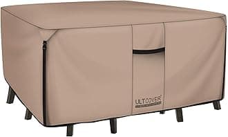 ULTCOVER Square Patio Heavy Duty Table Cover - 600D Tough Canvas Waterproof Outdoor Dining Table and Chairs General Purpose Furniture Cover Size 54 inch