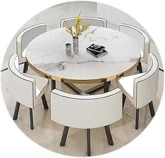 RUANLOV Round Dining Table Set,7-Piece Set With 6 Dining PU leather chairs for Home, Kitchen, Restaurant, Pub, Living Room (C 120CMX120CMX75CM)