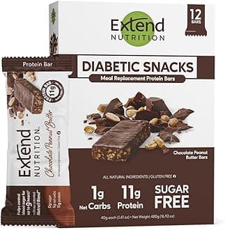 Extend Sugar Free Protein Bars, Perfect Diabetic Snacks, High Protein and Fiber, Hunger Control & Steady Energy, Low Carb, Keto Friendly (12 Count, Chocolate Peanut Butter)