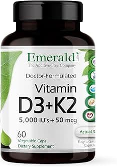 Vitamin D3+K2 - Vitamin D & VitalDelta MK-7 for Bone Health & Heart Support* - Vegetarian, Gluten-Free, Clinical Potency - 60 Vegetable Capsules