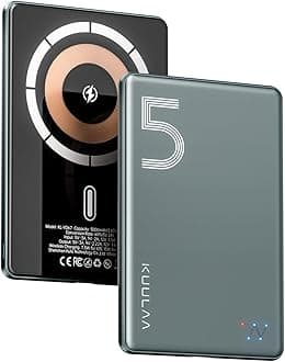 Kuulaa Magsafe Battery Pack 5000mAh Slim Magsafe Portable Charger 0.28in Magnetic Wireless Apple Portable Charger 20W USB-C Power Delivery Power Bank for iPhone 16/15/14/13/12 Serie, Grey