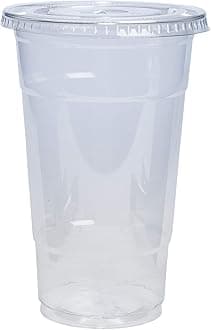GUSTO Clear Plastic Cups with Flat Lids [24 oz - 50 Count] - Disposable Iced Coffee Cups with Lids - PET Plastic Cold Cups for Smoothies, Juices & To-Go Drinks - Formerly Comfy Package