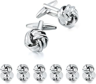 HAWSON Knot Cufflinks and Shirt Studs for Men in Gold or Silver Tone, Matching with White and Black Tuxedo, Suitable for Wedding Day or Formal Occasion.