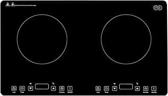 OMEO Portable Double Induction Cooktop 2 Burner Electric Cooktop, Touch Control 110V Induction Cooker with Safety Lock, Pause, Auto Shutoff Timer Setting, 9 Heating Level and Overheating Protection