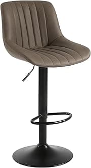 Youhauchair Bar Stool Set of 1, Adjustable PU Leather Bar Chairs, Swivel Counter Height Barstools with Back, Modern Armless Kitchen Island Stool, Brown