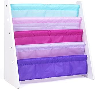 Humble Crew, White/Pink/Purple/Blue Kids Book Rack Storage Bookshelf, 4 Tiers