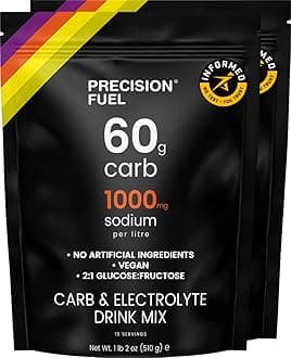Precision Fuel Carb & Electrolytes Powder Drink Mix - High-Performance Energy Drink, 60g Carbs & 1000mg Sodium per Liter, Vegan, Citrus Flavor - for Intense Workouts & Endurance Sports (2-Pack)