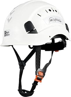 ABS Work-at-Height and Rescue Hard Hat Construction Safety Helmet Slotted Ventilated w/Adjustable Ratchet 6-Point Suspension ANSI Z89.1-14 (01-White Safety Helmet)
