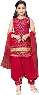 Aarika Girls Ethnic Wear Navy Blue Colour Sequin Embroidery/Lace Work Georgette Kurti Patiala Set With Dupatta