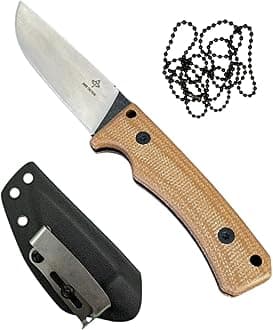 Fixed Blade Knife Full Tang, 3D Micarta Handle, Razor Sharp Survival Hunting Knife with Kydex Sheath, EDC Camping Bushcraft Tactical Outdoor Knives for Skinning & Everyday Carry