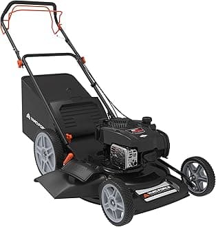 Yard Force Self Propelled Lawn Mower Briggs & Stratton 150cc Gas Engine 22-inch Steel Deck 3-in-1 Mulch, Bag, Side Discharge, 12-inch High Rear Wheels