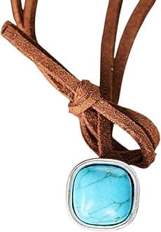 Turquoise Leather Choker Necklace - Western Cowgirl Jewelry for Women, Boho Layered Leather Necklace - Vintage Suede Choker Necklace for Women