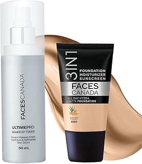 Waterproof Fix & Finish Kit | Makeup Fixer (50ml) + Medium Natural All Day Hydra Matte Mini Foundation (18ml) | Makeup Kit For Women (Combo Pack of 2)