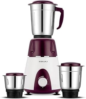 Bajaj Rex Mixer Grinder 500W|Mixie For Kitchen With Nutri-Pro Features|3 SS Mixer Jars For Heavy Duty Grinding|Adjustable Speed Control|Multifunctional Blade System|2 Year Warranty By Bajaj|Purple