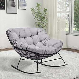 (Only Cushion) Indoor Outdoor Waterproof Papasan Rocking Chair Cushion,Thicken Patio Rocking Egg Chair Cushion, Rattan Chair Cushions, Hammock Chairs Cushions for Garden, Porch, Balcony (Light Grey)