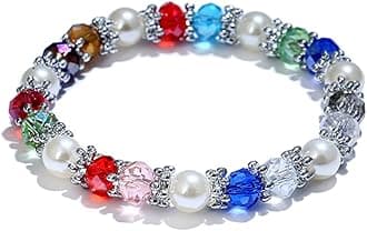 Stylish Bracelet Shiny Colorful Rhinestone Faux Pearl Bracelet Bangle Women Jewelry Birthday Gift - Black Useful