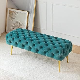 CRUZ INTERNATIONAL - online shopping-be ready ! Modern 2-Seater Upholstered Ottoman Settee Couch Bench Pouffe Footstool - Stool for Living Room, Bedroom, or Office (Sea Green)
