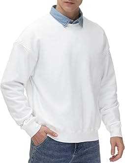 THE GYM PEOPLE Men's Fleece Crewneck Sweatshirt Thick Loose fit Soft Basic Pullover Sweatshirt, White, XXL