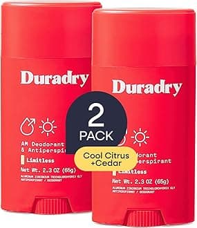 Duradry Clinical-Strength Antiperspirant Deodorant for Women and Men – Clean Formula with Natural Ingredients – Fights Odor & Excessive Sweat – Limitless (Cool Citrus + Cedar) - Pack of 2