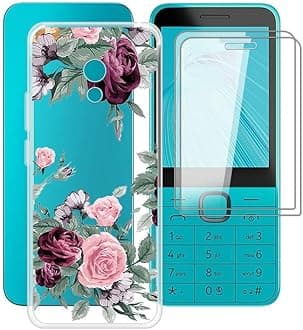Phone Case for Nokia 235 4G 2024 (2.8") with 2 X Tempered Glass Film, Clear [Anti-Scratch X Shockproof] Soft TPU Bumper Protective Cover for Nokia 235 4G 2024 - Red Rose