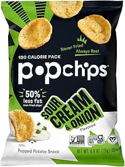 Potato Chips, Sour Cream & Onion, 12ct Single Serve 0.8oz Bags, Low-Calorie and Gluten Free, Salty Snacks for Adults and Children, Kosher Snack, 100 Calories Per Bag