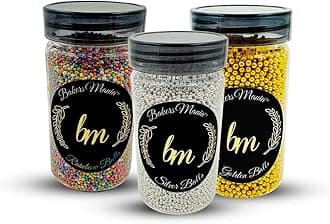 Bakers Mania Combo of 3 Silver, Rainbow and Golden Metallic Balls Edible Sprinkles for Cake, Cupcake, Dessert, Pastry, Ice Cream, Brownies Decoration, Baking Cake Items (150 gm Each) 3 PC