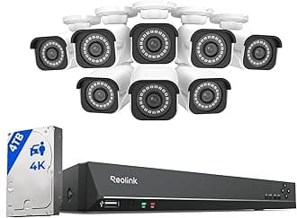 REOLINK 4K Security Camera System, RLK16-800B8 8pcs H.265 PoE Wired with Person Vehicle Detection, 8MP/4K 16CH NVR with 4TB HDD for 24-7 Recording