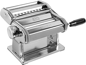 MARCATO Made in Italy Atlas 150 Classic Manual Pasta Maker Machine, Chrome Steel with Black Hand Crank. Makes Lasagna, Fettuccine & Tagliolini.