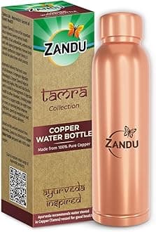 Zandu Copper Bottle (950ml): 100% Pure Copper |BPA Free Water Bottle | Copper Infused Water | Leak Proof | Office Bottle | Ayurveda Inspired
