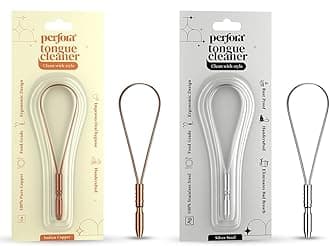 Perfora Copper & Silver Tongue Cleaner Combo for Men & Women | For Fresh Breath & Bacteria Removal | Improved Taste Sense & Oral Hygiene 100% Pure Indian Copper Tongue Scraper To Prevent Bad Breath