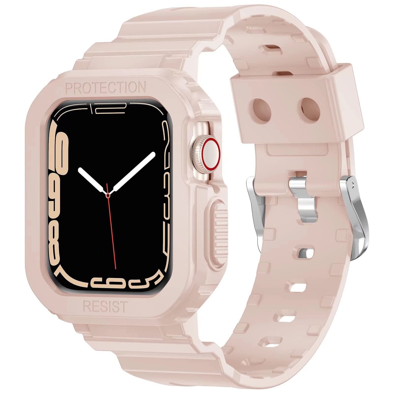 VEMIGON Compatible with Apple Watch Straps with Rugged Case Bumper, Crystal Bands with Shockproof Protective Cover for iWatch Series 8 7 6 5 4 3 2 1 SE (Watch Not Included) (45/44/42mm Pink Sand)