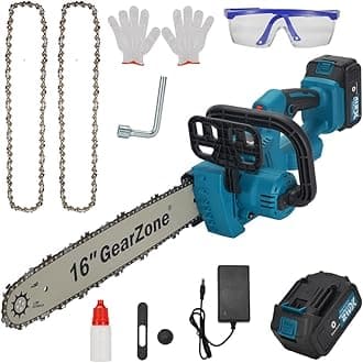 21V-4.0Ah-16inch Cordless Portable Electric Chainsaw, Dual Lithium Battery Driven Lithium Electric Chainsaw-Blue