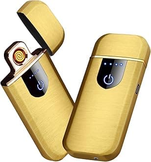 Electronic Lighter, Smart Electric Lighter, Mini USB Rechargeable Lighter Touch Double-Sided Ignition Windproof Flameless Lighter Lightweight Plasma Lighter with Battery Indicator (Gold)