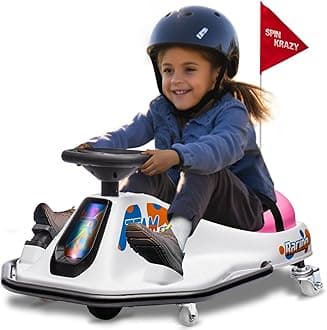 24V Electric Drifting Go Kart for Kids Ride on Electric Vehicles Car Age 3+ 80kg Load Capacity Crazy Drifting Carts in Situ Rotate 360°Gokart Metal Anti-Collision Frame(White Pink)