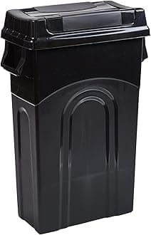 United Solutions Highboy Waste Container with Swing Lid, 23 Gallon, Space Saving Slim Profile and Simple Bag Removal, Handles for Easy Carrying, Indoor/Outdoor Use, Plastic, Black, 1-Pack.