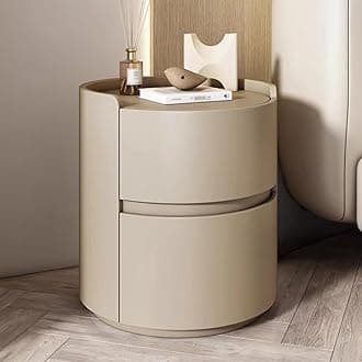 ERICAT Round Night Stand Nightstand, Wooden Bedside Table for Bedroom, Outer Leather Bedside Table, Nightstand Storage Living Room end Tables Drawer Shelf Bed Side Table(Brown,40x40x50cm)