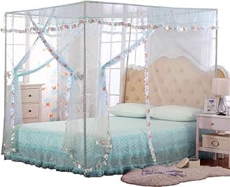 Canopy Bed Curtains Twin - 4 Corner Canopy for Beds, Bed Canopy for Girls Adult, Bedroom Decor (Twin Size, Light Blue)