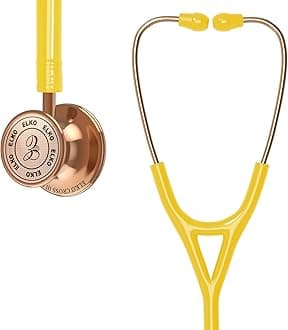ELKO EL-190 Rose Gold edition CROSS III SS stainless steel dual head acoustic stethoscope | Adult & Pediatric Stethocope with Double-sided Rose Gold Chestpiece | Two-Way PVC Tubing | Doctors & Medical Students (Yellow)