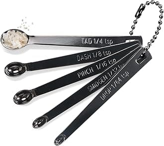 Mini Stainless Steel Measuring Spoons 5-Piece Set - Precision Spice Scoops for Baking & Cooking (Tad/Dash/Pinch/Smidgen/Drop) Compact Design Fits in Jars, Dry/Liquid Ingredients - Black