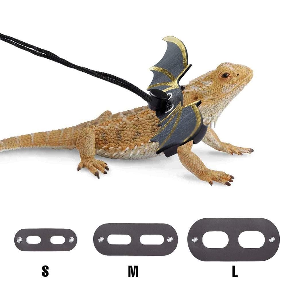 Bearded Dragon Harness and Leash Adjustable (S, M, L, 3 Pack), Berdid Dragon Accessories - Soft Leather Reptile Lizard Leash with Cool Wings for Amphibians, Iguana, Leopard Gecko and Small Pet Animals